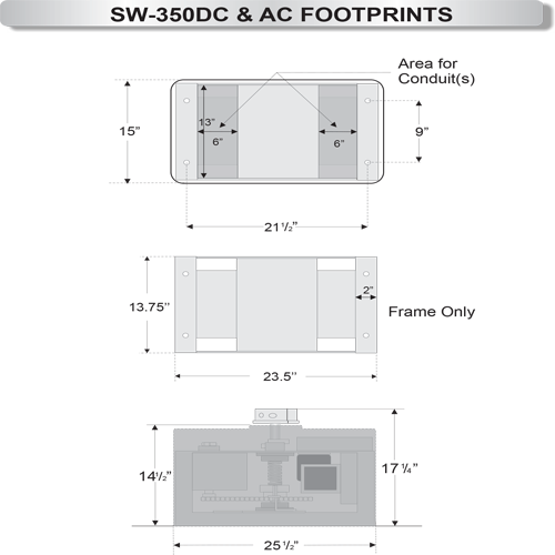 All-O-Matic SW-350 DC Swing Gate Opener - operator dimensions 