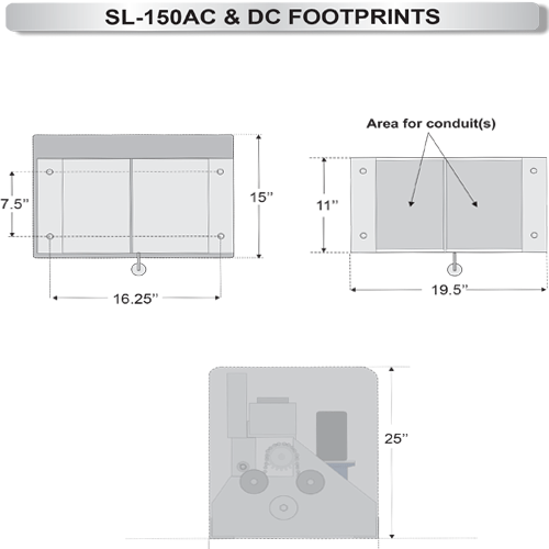 Allomatic SL150 AC Slide Gate Opener - 1/2 & 1 HP Motor Construction Dimensions