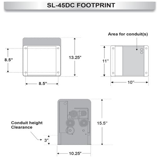 Allomatic SL-45 DC Residential Slide Gate Opener - operator dimensions